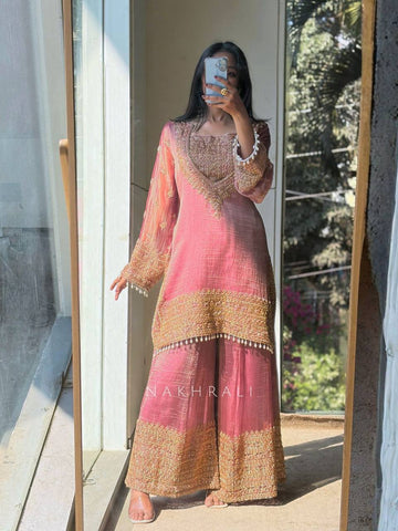 Marvelous Heavy Crunchy Silk Embroidery Sharara Suit