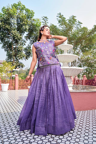 Exclusive Gold Pure Crush Heavy Embroidery Lehenga With Top