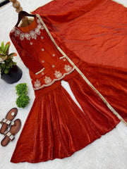 Red Fendy Silk with Sequence Work Sharara Suit