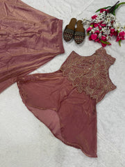 Designer Peach Heavy Fandy Silk Sharara Palazzo Suit