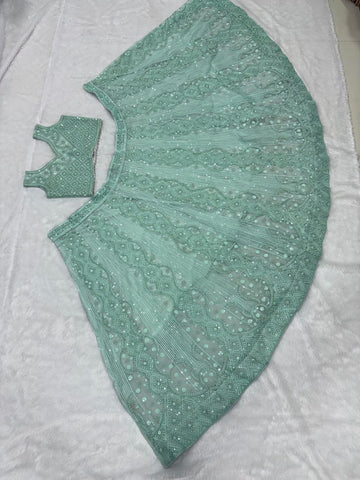 Exclusive Blue Butterfly Net Embroidery Lehenga