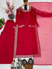 Stylish Heavy Silk Embroidery Work Palazzo Suit