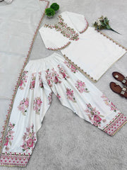 Elegant Cream French Crepe Embroidery Work Sharara Suit