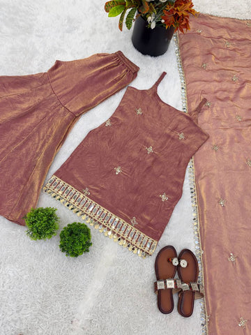 Alluring Fendy Silk Embroidery Sharara Suit