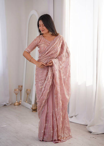 Lovely Pink Silk with Fancy Work Saree