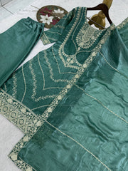 Lovely White Heavy Frendy Silk Embroidery Work Palazzo Suit