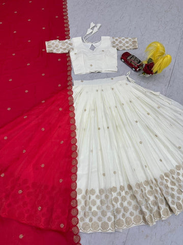 Exclusive Red Chinon Embroidery Party Wear Lehenga Choli
