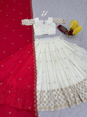 Exclusive Red Chinon Embroidery Party Wear Lehenga Choli