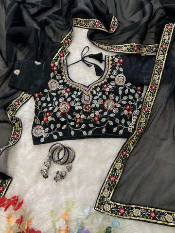 Exclusive Black Burberry Silk with Beads Work Saree