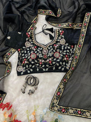 Exclusive Black Burberry Silk with Beads Work Saree