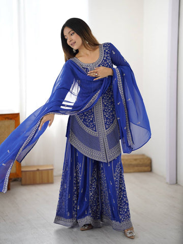 Amazing Red Faux Georgette Embroidery Sharara