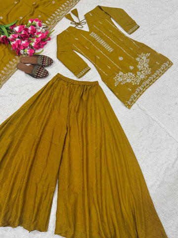 Awesome Mustard Heavy With Hand Work Sharara Suit