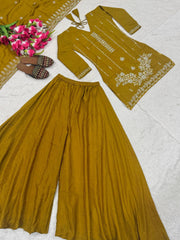 Awesome Mustard Heavy With Hand Work Sharara Suit