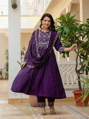 Gorgeous Roman Silk Multi Embroidery Work Anarkali Kurti Set