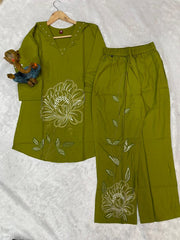 Attractive Black Viscose Rayon Multi Embroidery Work Co-Ord Set