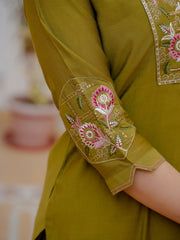 Alluring Rust Pure Viscose Mango Silk Multi Embroidery Work Kurti Set