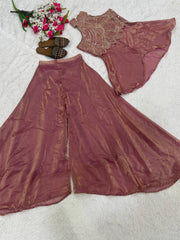Designer Peach Heavy Fandy Silk Sharara Palazzo Suit