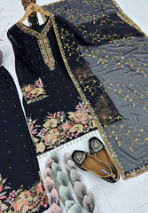 Stylish Fuax Georgette Heavy Embroidery Palazzo Suit
