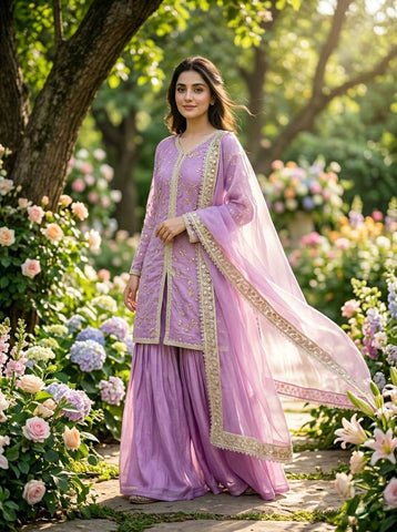 Amazing Green Silk with Embroidery Palazzo Suit
