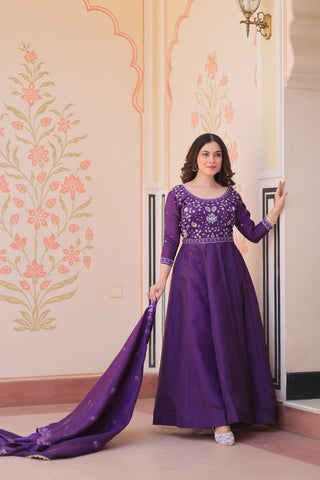 Pretty Beads Embroidery Work Gold Crush Fabric Gown