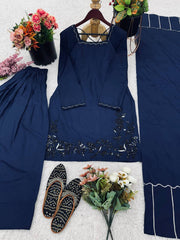 Stylish Blue Embroidery Sequence Work Sharara Suit