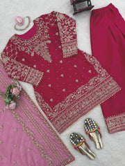 Luxuriant Maroon Natural Crep with Thread Work Sharara Suit