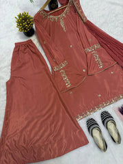 Innovative Brown Crep Silk with Embroidery Work Sharara Suit