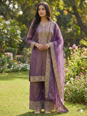 Amazing Pink Fendy Silk with Sequence Work Palazzo Suit