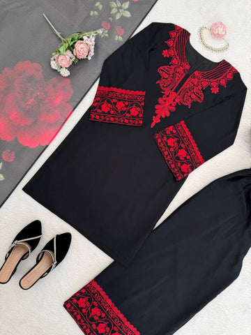 Lovely Black Rayon Cotton with Thread Work Sharara Suit