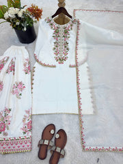 Elegant Cream French Crepe Embroidery Work Sharara Suit