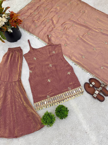 Alluring Fendy Silk Embroidery Sharara Suit