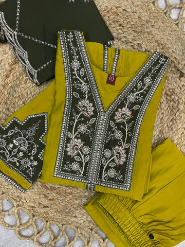 Elegant Roman Silk Multi Embroidery Anarkali Kurti Set