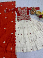 Mesmerizing Orange Vichitra with Heavy Embroidery Kurti Set