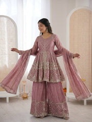 Amazing Green Fendy Silk Embroidery Sequence Work Palazzo Suit