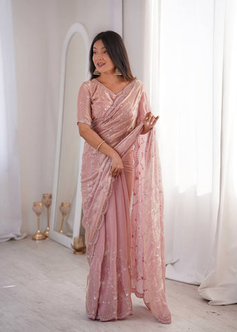 Lovely Pink Silk with Fancy Work Saree