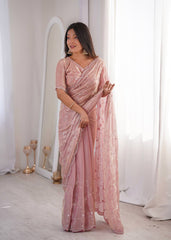 Lovely Pink Silk with Fancy Work Saree
