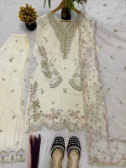 Marvelous Cream Heavy  Sequence Work Sharara Suit