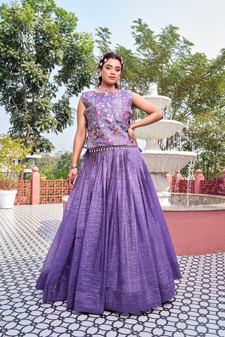 Exclusive Gold Pure Crush Heavy Embroidery Lehenga With Top