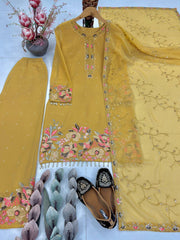 Stylish Fuax Georgette Heavy Embroidery Palazzo Suit