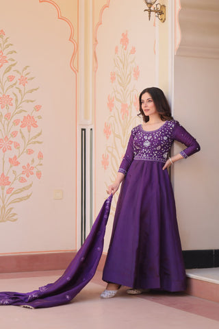 Pretty Beads Embroidery Work Gold Crush Fabric Gown