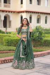 Amazing Green Vichitra Silk Embroidered Lehenga