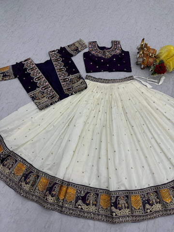 Outstanding Pure Vichitra Embroidery Work Lehenga Choli