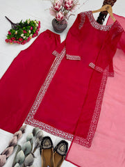 Stylish Heavy Silk Embroidery Work Palazzo Suit