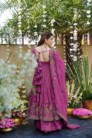 Outstanding Silk Multi Embroidery Work Gown