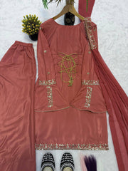 Innovative Brown Crep Silk with Embroidery Work Sharara Suit