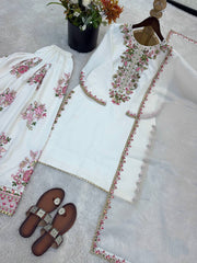 Elegant Cream French Crepe Embroidery Work Sharara Suit