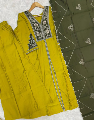 Elegant Roman Silk Multi Embroidery Anarkali Kurti Set