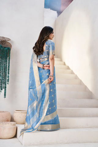 Exclusive Green Soft Linan Cotton Silk Zari Work Saree