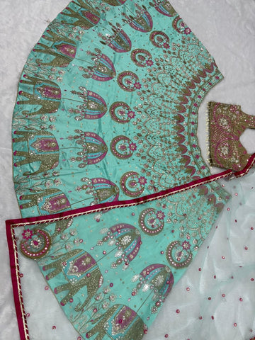Stunning Aqua Green Silk with Embroidery Work Lehenga