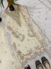 Marvelous Cream Heavy  Sequence Work Sharara Suit